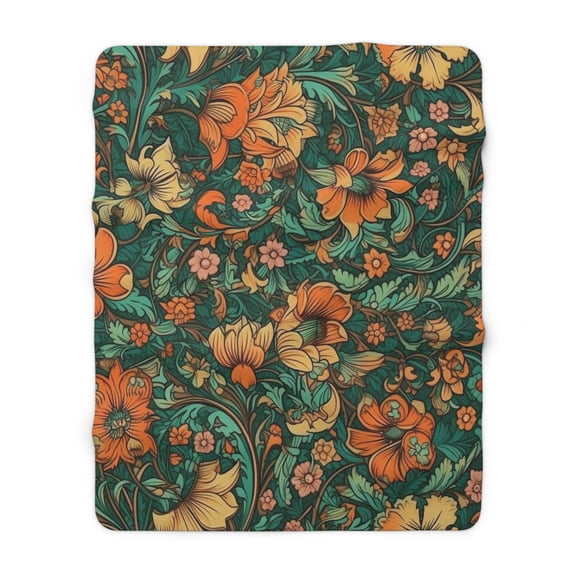 Sherpa Fleece Blanket, Jacobean Pattern