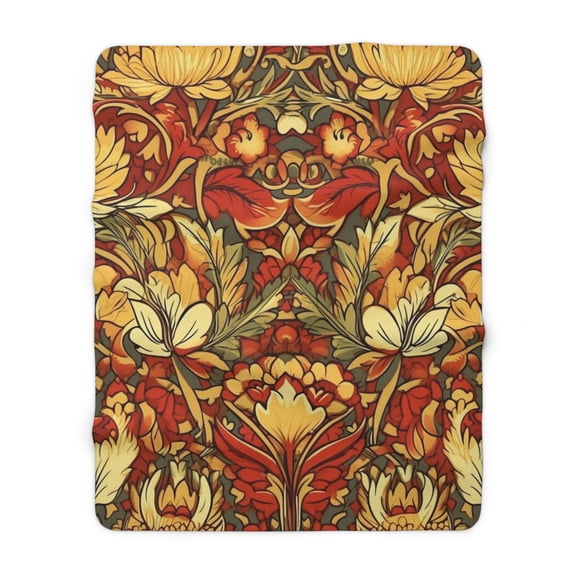 Sherpa Fleece Blanket, Jacobean Pattern
