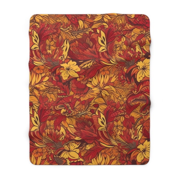 Sherpa Fleece Blanket, Jacobean Pattern