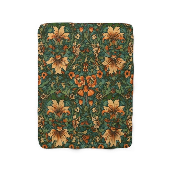 Sherpa Fleece Blanket, Jacobean Pattern