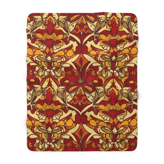 Sherpa Fleece Blanket, Jacobean Pattern