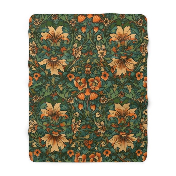 Sherpa Fleece Blanket, Jacobean Pattern