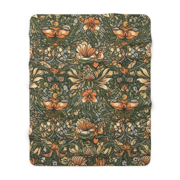Sherpa Fleece Blanket, Jacobean Pattern