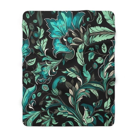 Sherpa Fleece Blanket, Jacobean Pattern