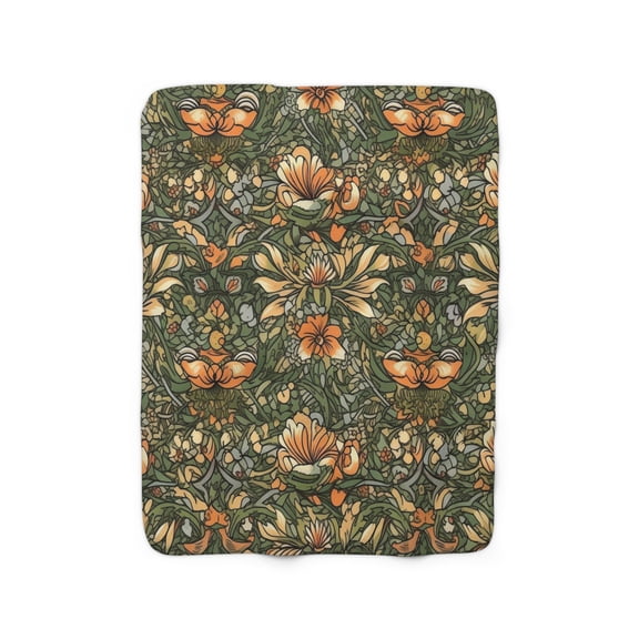 Sherpa Fleece Blanket, Jacobean Pattern