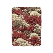 Sherpa Fleece Blanket, Japanese Wave Pattern