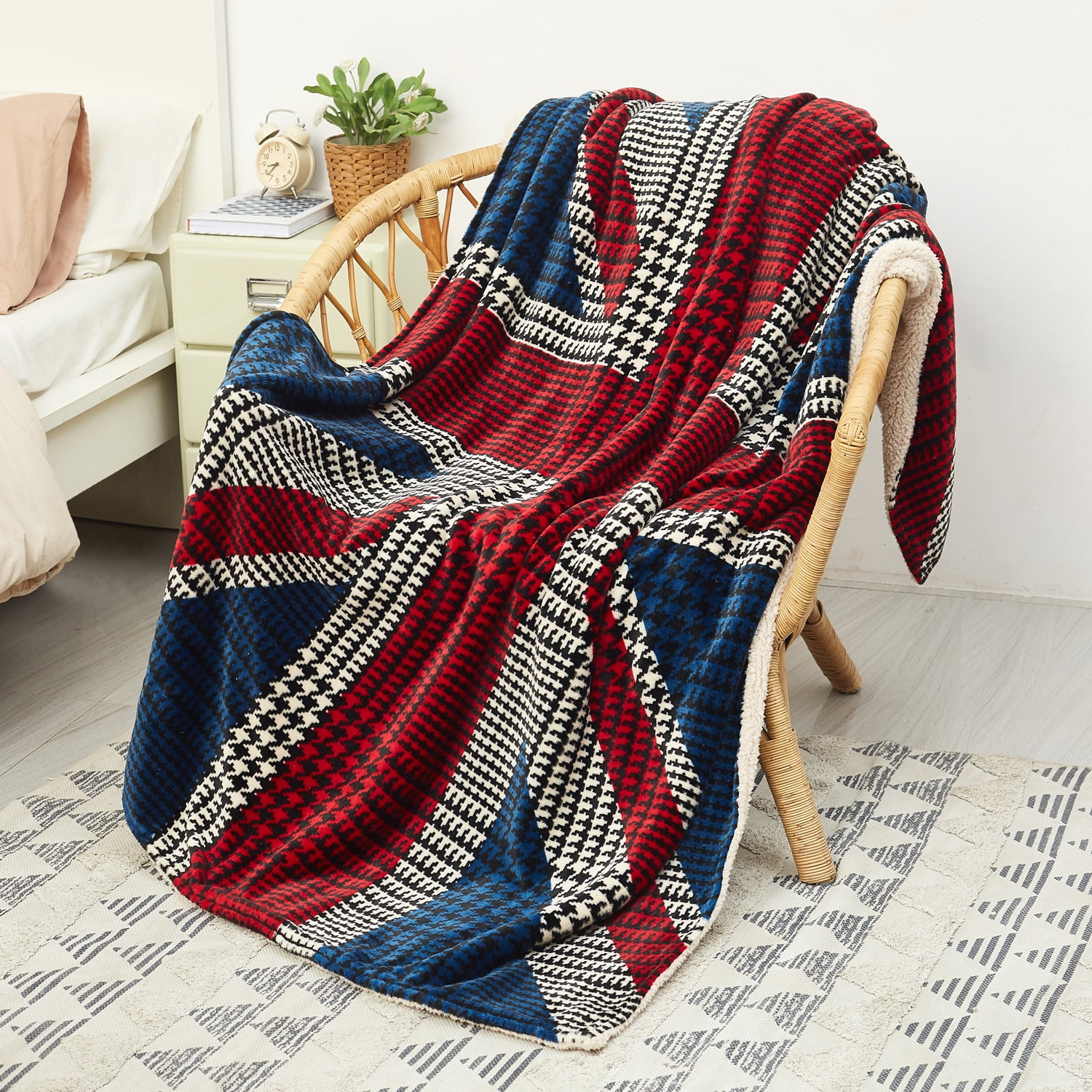 Red and Black Plaid Sherpa Fleece Reversible Throw Blanket