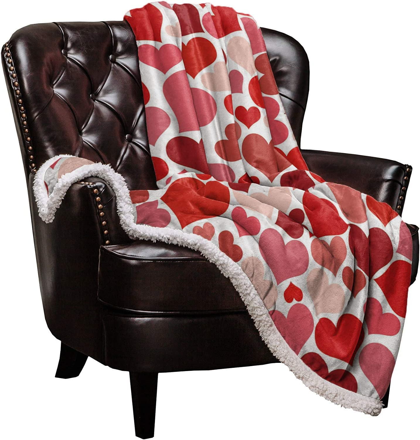 Sherpa Fleece Blanket,Red Heartshaped Romantic Love Valentine''s Day