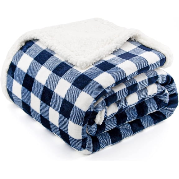 Sherpa Fleece Blanket Twin Size, Super Soft Warm Buffalo Plaid Plush Gig Blankets, Lightweight Cozy Fuzzy Blanket for Couch Sofa Bed (NavyBlue, 60" x 80")