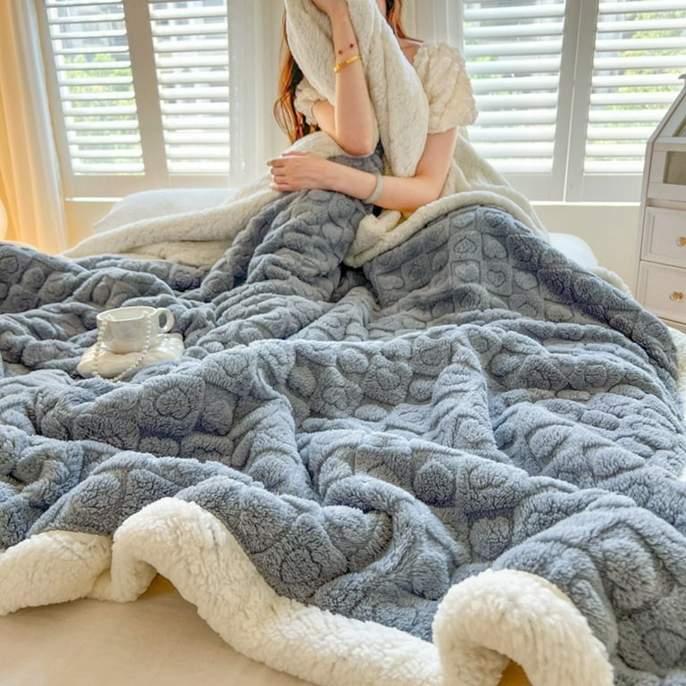 Sherpa Fleece Blankets Double Reversible Comforter for Bed Warm
