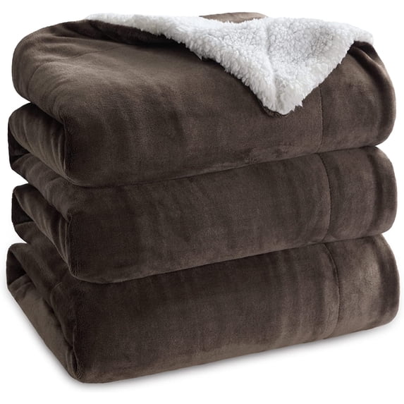 Sherpa Fleece Blankets Queen Size for Bed - Thick and Warm Blanket for Winter, Soft Fuzzy Plush Queen Blanket for All Seasons, Brown, 90x90 Inches
