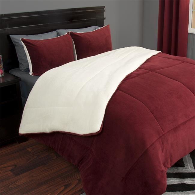 King Burgundy Reversible Sherpa Fleece Comforter Set