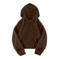 thumbnail image 1 of Sherpa Fleece Crop Hoodie Long Sleeve Soft Pullover Hooded Sweater Tops Womens Teen Girls Fall Winter Casual Clothes (2XL, Coffee), 1 of 5