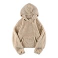 thumbnail image 1 of Sherpa Fleece Crop Hoodie Long Sleeve Soft Pullover Hooded Sweater Tops Womens Teen Girls Fall Winter Casual Clothes (M, Khaki), 1 of 5