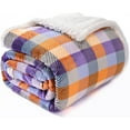thumbnail image 1 of Sherpa Fleece Flannel Throw Blanket, Fall Super Soft Warm Checkered Plaid Plush Blankets and Throws, Warm Autumn Winter Cozy Fuzzy Blanket for Couch Sofa Bed (Orange and Purple, 50" x 60"), 1 of 6