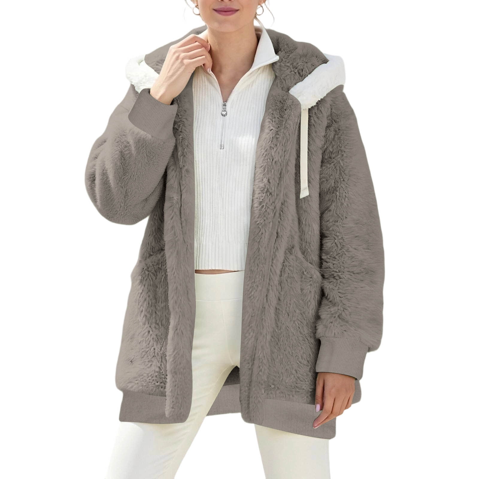 Sherpa Fleece Hoodies for Women Fuzzy Oversized Zip up Hoodie with Pockets Casual Warm Pullover Hooded Sweatshirts