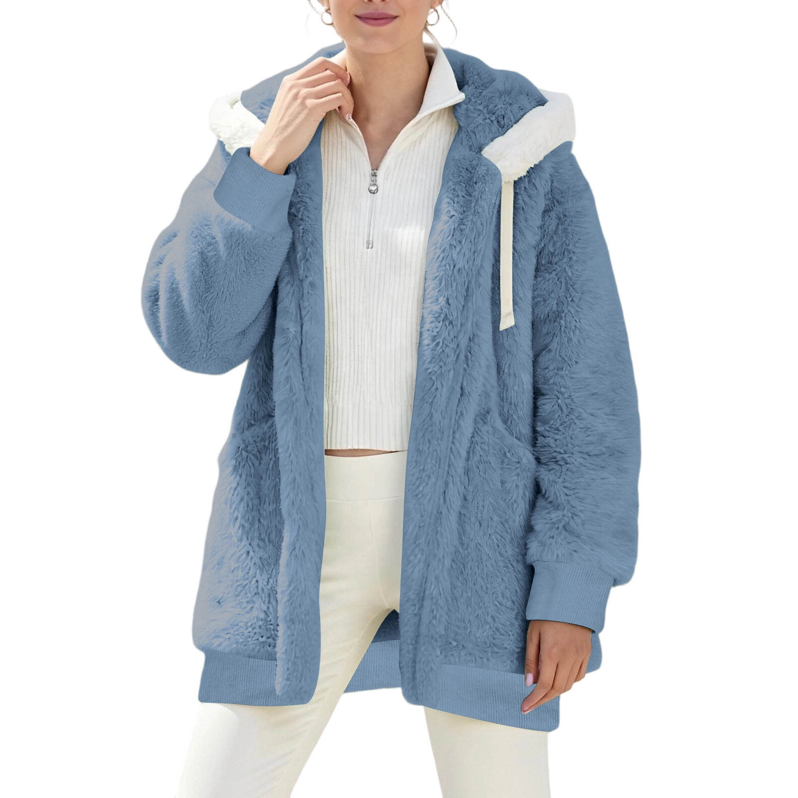 Sherpa Fleece Hoodies for Women Fuzzy Oversized Zip up Hoodie with Pockets Casual Warm Pullover Hooded Sweatshirts