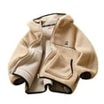 thumbnail image 1 of Sherpa Fleece Jacket Toddler Boys Full Zip Winter Warm Coats Infant Kids Long Sleeve Solid Color Outerwear (Khaki 7 Years), 1 of 3