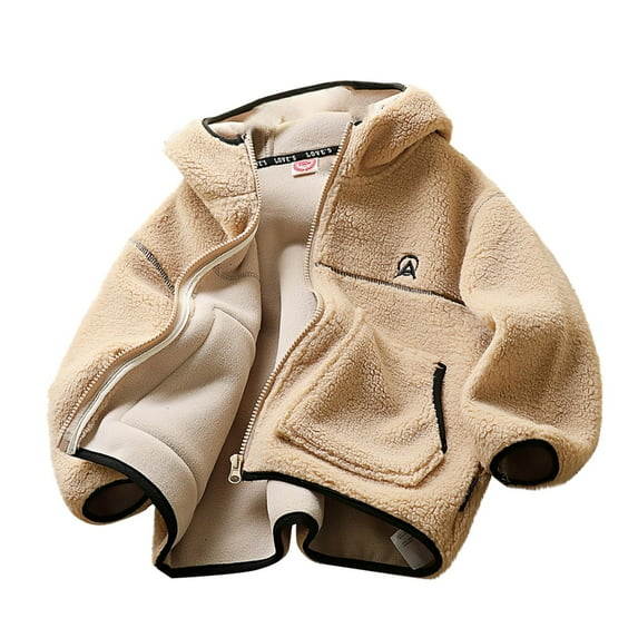 Sherpa Fleece Jacket Toddler Boys Full Zip Winter Warm Coats Infant Kids Long Sleeve Solid Color Outerwear (Khaki 7 Years)