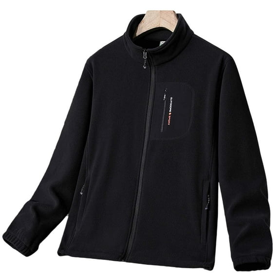 Sherpa Fleece Jacket for Men without Hood, Men's Winter Casual Warm Fuzzy Full-zip Coat with 3 Pockets Stand Collar (2XL, Black A)