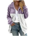 thumbnail image 1 of Sherpa Fleece Jacket for Women Fuzzy Warm Full Zip Up Sweater Cardigan Lapel Neck Casual Solid/Striped Winter Coat (M, Purple 01), 1 of 5