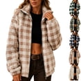 thumbnail image 1 of Sherpa Fleece Jackets for Women Versatile Plaid Zip Up Long Sleeve Work Wear Coats, 1 of 8