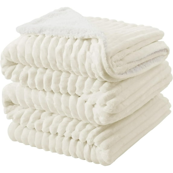 Sherpa Fleece King Size Blanket - Super Soft & Warm Striped Fleece, Cozy Plush Fluffy Large Bed Blanket All Season Use (Cream, 104x90 Inches)