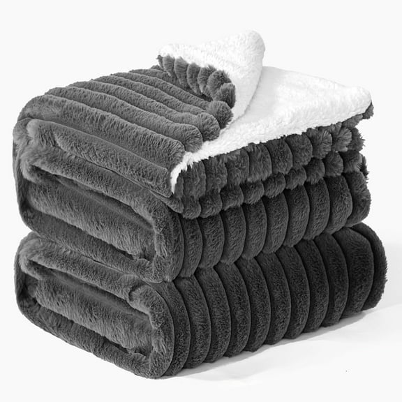 Sherpa Fleece King Size Blanket - Super Soft & Warm Striped Fleece, Cozy Plush Fluffy Large Bed Blanket All Season Use (Grey, 104x90 Inches)