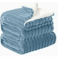 thumbnail image 1 of Sherpa Fleece King Size Blanket - Super Soft & Warm Striped Fleece, Cozy Plush Fluffy Large Bed Blanket All Season Use (Light Blue, 104x90 Inches), 1 of 14