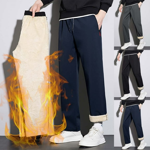 Sherpa Fleece Lined Sweatpants for Men Drawstring Elastic Waist Athletic Jogger Winter Warm Pants with Zip Pockets