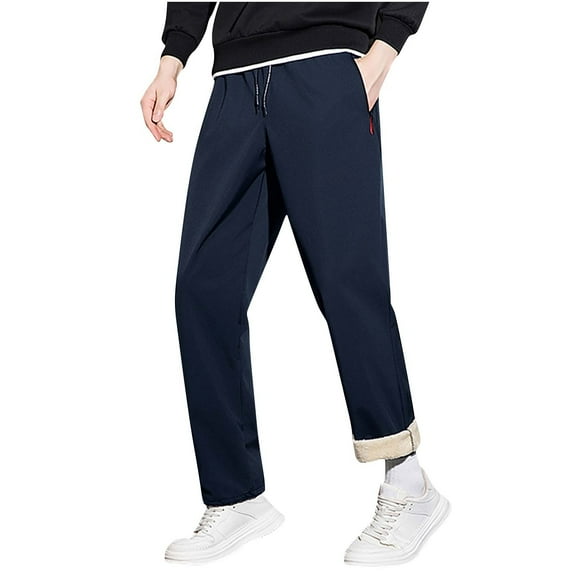 Sherpa Fleece Lined Sweatpants for Men Drawstring Elastic Waist Athletic Jogger Winter Warm Pants with Zip Pockets