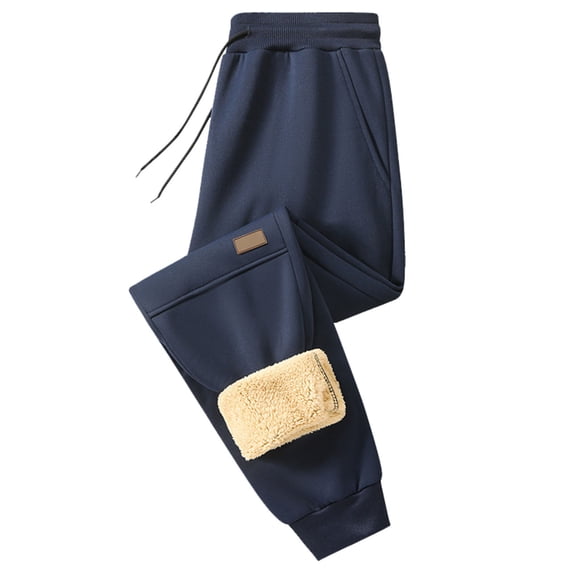 Sherpa Fleece Lined Sweatpants for Men Solid Drawstring Elastic Waist Cuffed Joggers with Pockets Blue 2XL