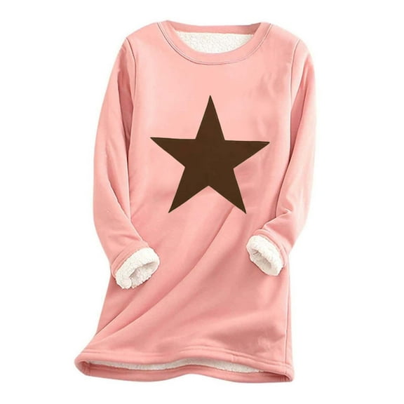 Sherpa Fleece Lined Tunic Tops for Women Winter Loose Fit Long Sleeve Thermal Pullover Base Crewneck Sweatshirt (S, Pink)