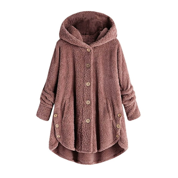 Sherpa Fleece Long Hoodie Womens Plus Size Thick Warm Button up Long Sleeve Plush Hooded Sweater Outerwear Coats (4X-Large, Pink)