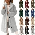 thumbnail image 1 of Sherpa Fleece Long Jackets for Women Fuzzy Long Sleeve Lapel Button Down Teddy Coat Winter Warm Faux Fur Overcoat Outwear, 1 of 6