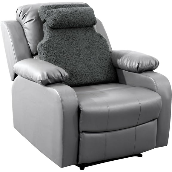 Sherpa Fleece Lumbar Support Pillow with Headrest for Recliner,Memory Foam Recliner Chair Cushion for Back Pain,Big High Back Support for Recliner with Chair Headrest for Elderly (Grey)