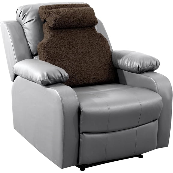 Sherpa Fleece Lumbar Support Pillow with Headrest for Recliner,Memory Foam Recliner Chair Cushion for Back Pain,Big High Back Support for Recliner with Chair Headrest for Elderly (Dark Coffee)