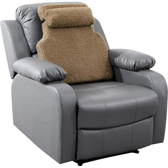 Sherpa Fleece Lumbar Support Pillow with Headrest for Recliner,Memory Foam Recliner Chair Cushion for Back Pain,Big High Back Support for Recliner with Chair Headrest for Elderly (Khaki)