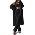 thumbnail image 1 of Sherpa Fleece Outfits for Women 3 Piece Fuzzy Loungewear Pants Sets with Long Sweater Cardigan & Tank Crop Top (S, Black), 1 of 8
