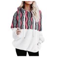 thumbnail image 1 of Sherpa Fleece Oversized Hoodies for Women Winter Warm Plaid Patchwork Drawstring Pocket Hooded Sweater Sweatshirts (3X-Large, Pink), 1 of 5