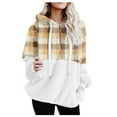 thumbnail image 1 of Sherpa Fleece Oversized Hoodies for Women Winter Warm Plaid Patchwork Drawstring Pocket Hooded Sweater Sweatshirts (X-Large, Yellow), 1 of 4