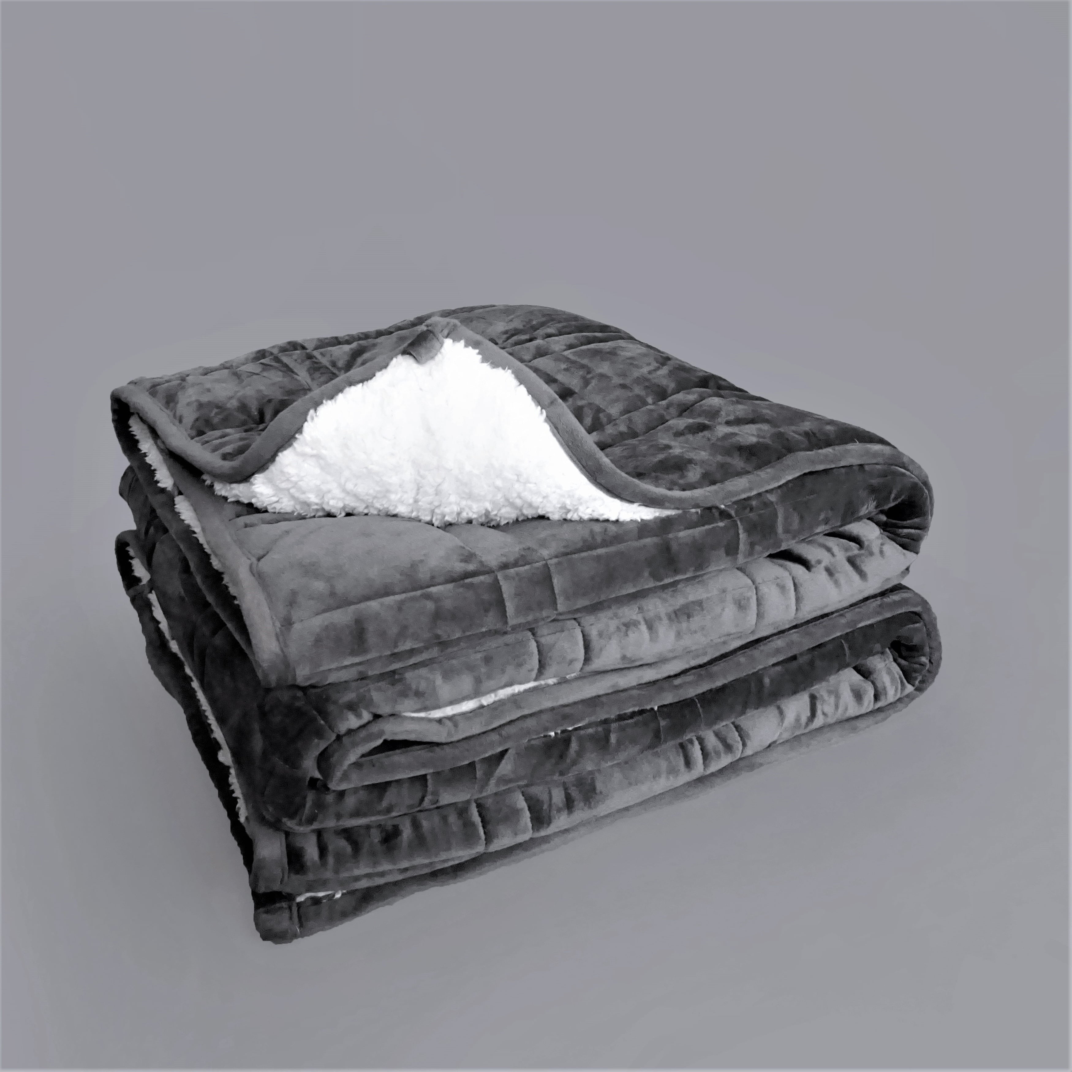 Sherpa Fleece P&R Weighted Blanket - Luxuriously Soft, Cozy, Warm Grey/Sherpa White 60"x80"- 15lb