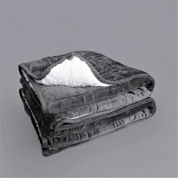 Sherpa Fleece P&R Weighted Blanket - Luxuriously Soft, Cozy, Warm Grey/Sherpa White 60"x80"- 15lb