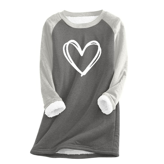 Sherpa Fleece Sweatshirt Women Love Heart Letter Print Crewneck Pullover Tops Warm Color Block Valentines Graphic Tops