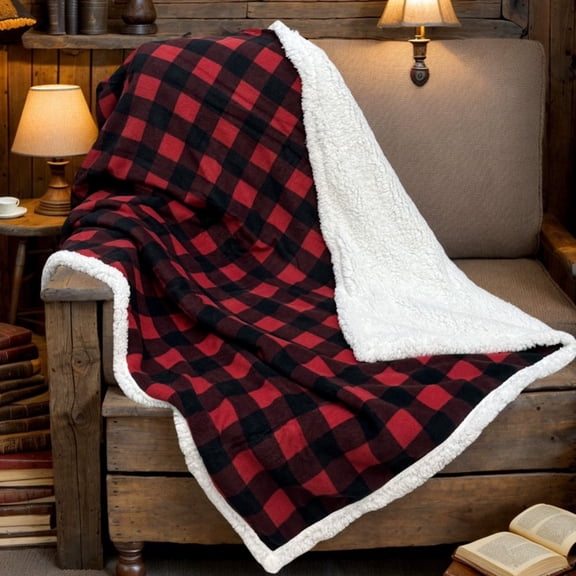 Sherpa Fleece Throw Blanket 51" x 59" Reversible Plush Fluffy Large Big Blanket Lattice Flannel Blankets for All Season Use