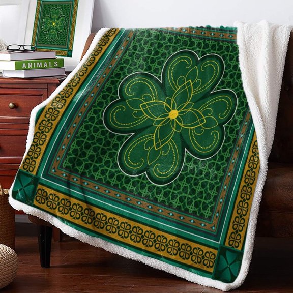 Sherpa Fleece Throw Blanket Cozy Soft Warm Bed Blankets,St. Patrick''s Day Traditional Shamrock Irish Fuzzy Plush Microfiber Lightweight Blankets All Season for Couch Sofa 40x50IN