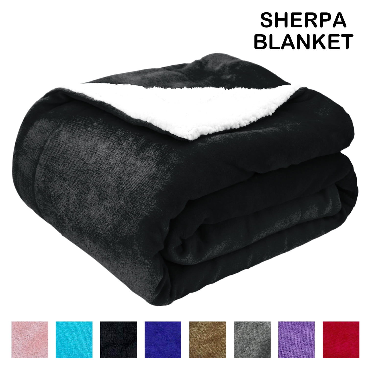 Utopia Bedding Sherpa Blanket Queen Size [Black, 90x90 Inches] - 480GSM  Thick Warm Plush Fleece Reversible Blanket for Bed, Sofa, Couch, Camping  and