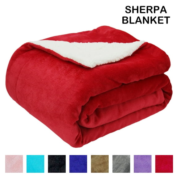 Sherpa Fleece Throw Blanket, Queen Size Soft Fuzzy Throw Blankets, Red Warm Blanket, Cozy Fluffy Comfy for Sofa, Couch, Bed, Camping, Travel, 90" x 90"