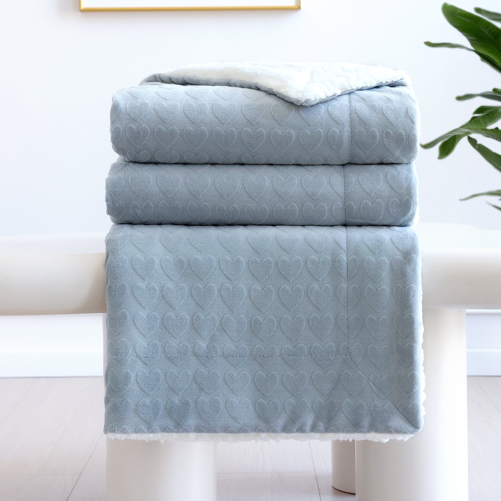 Sherpa Fleece Throw Blanket Twin Size 60"x80", Unique Heart Jacquard