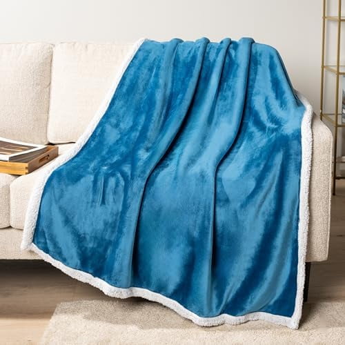 Sherpa Fleece Throw Blanket for Couch, Teal Blue, Plush Soft Fuzzy Sofa Blanket, Cozy Reversible Winter Throw for Women Men, 50x60 Inches
